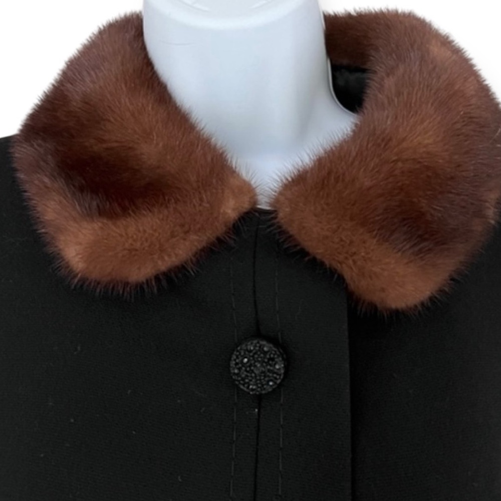 50s Delmod (W. Germany) Wool Overcoat, Genuine Ranch Mink/Collar Black A-Line, M - Picture 5 of 8